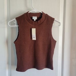 Francescas | "Harriet" Mock Neck Rib Knit Brown Cropped Tank Top | Small | NWT